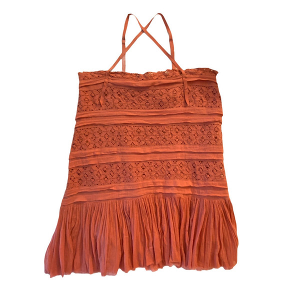 Free People Shailee Slip Dress Lace Gauzy Slip Mini Ruffled Skirt Cooper M NWOT - Picture 6 of 6